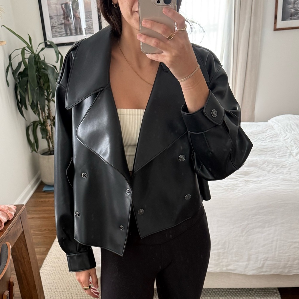 We The Free - Free People - Faux Black Leather Jacket sz S